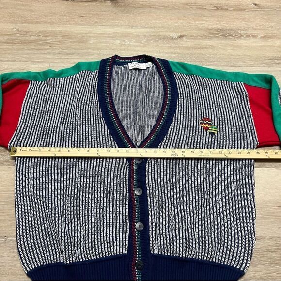 Vintage St Croix Sweater Mens Medium Blue Stripe Cardigan Hot Air Balloon - Picture 3 of 7